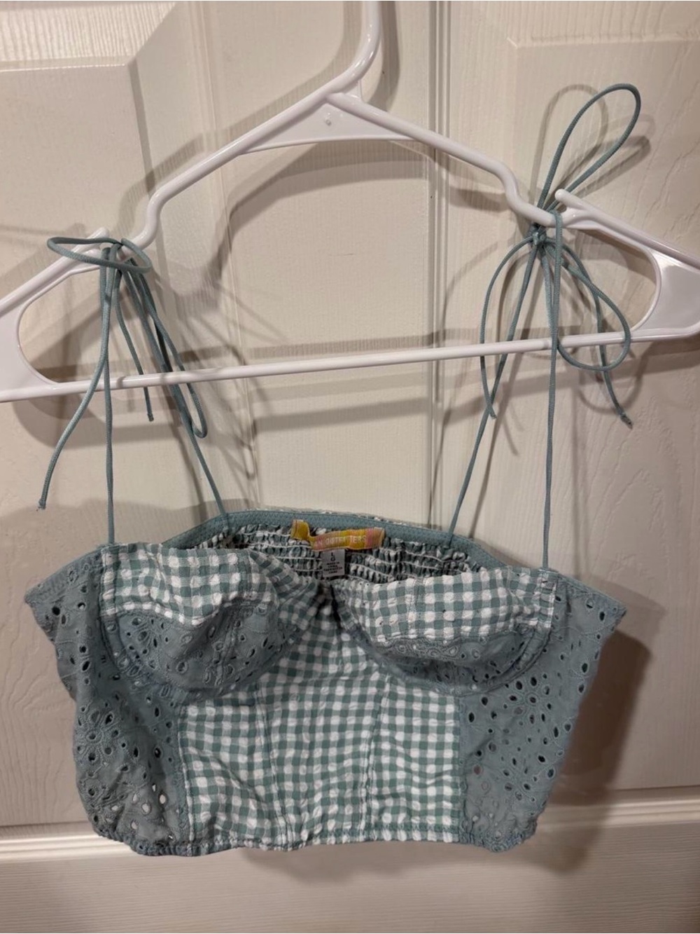 Sage green Gingham Tie-Shoulder Crop Top